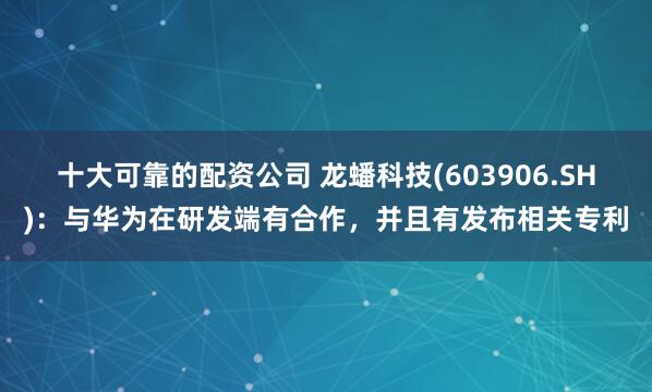 十大可靠的配资公司 龙蟠科技(603906.SH)：与华为在研发端有合作，并且有发布相关专利
